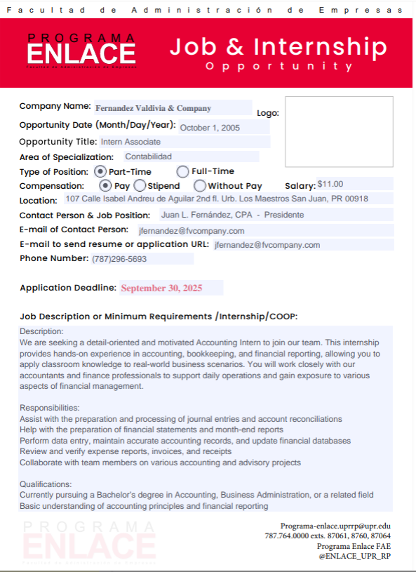 Fernandez Valdivia & Company PT Internship 11-sept-2025