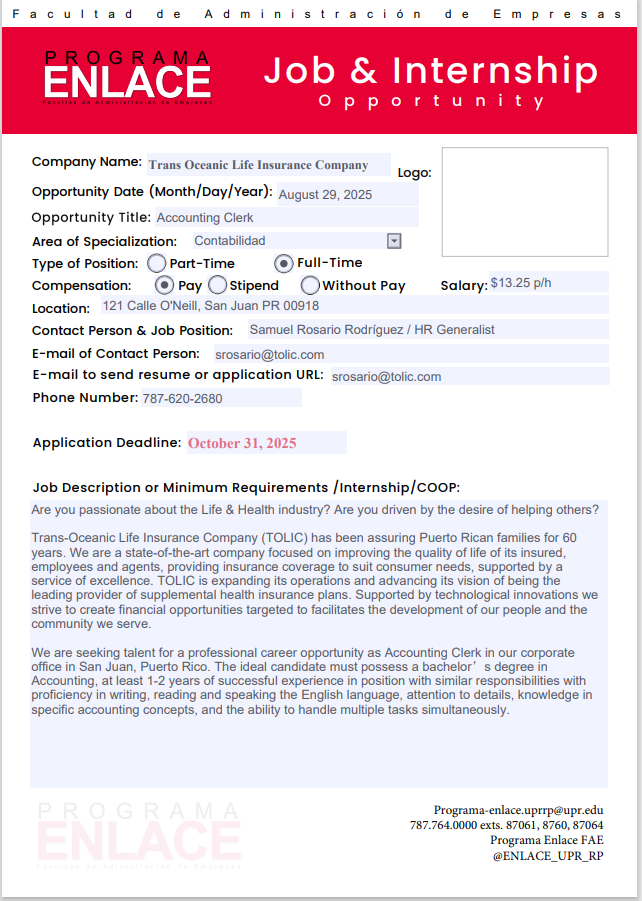 Trans Oceanic Life Insurance Company, Jobs 2-sept-25 (Accounting Clerk)