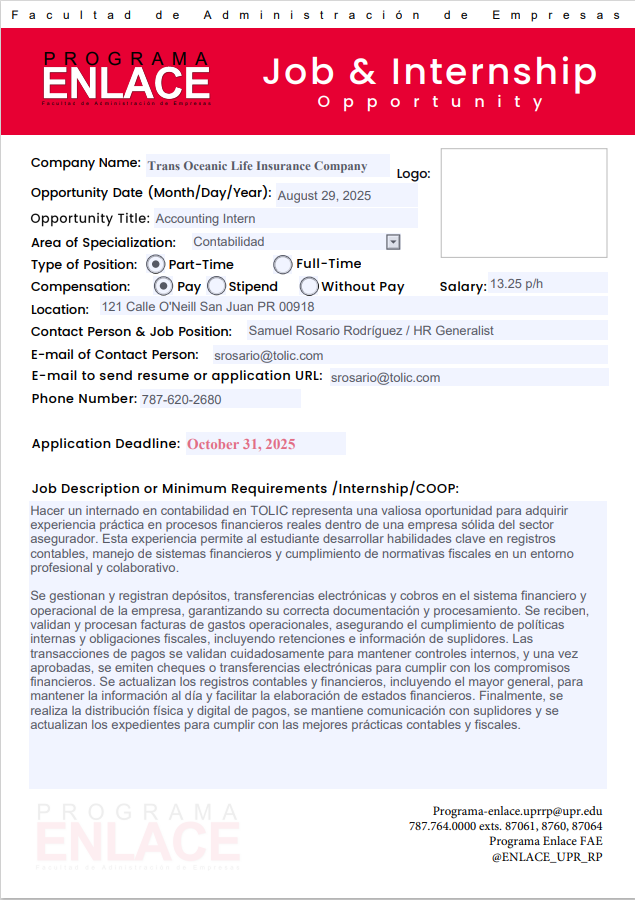 Trans Oceanic Life Insurance Company, Jobs 2-sept-25