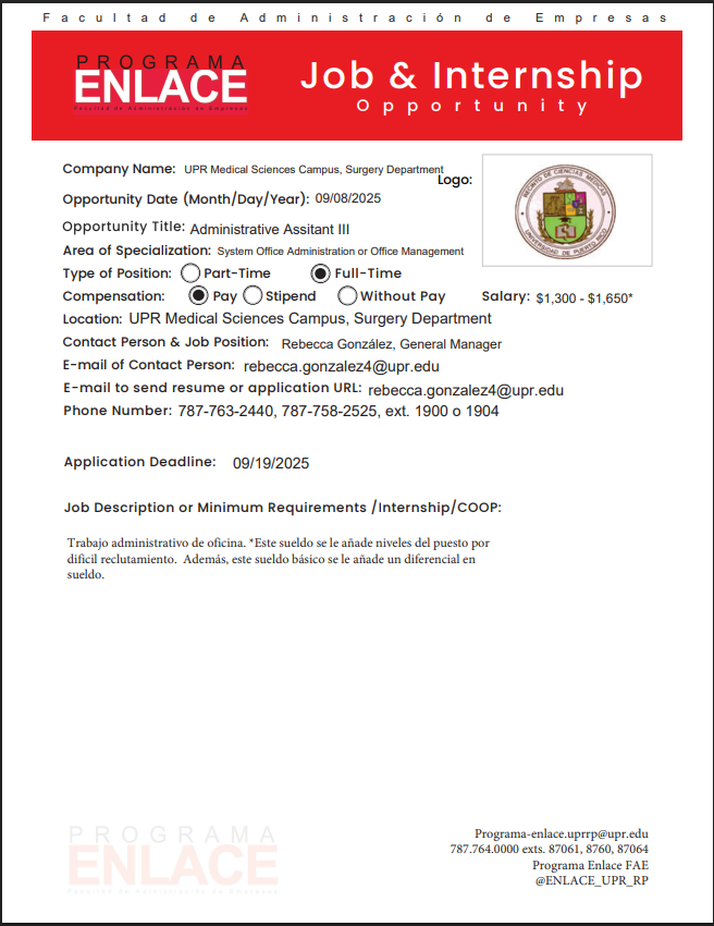 UPR Ciencias Medicas FT Jobs, 9-sept-2025