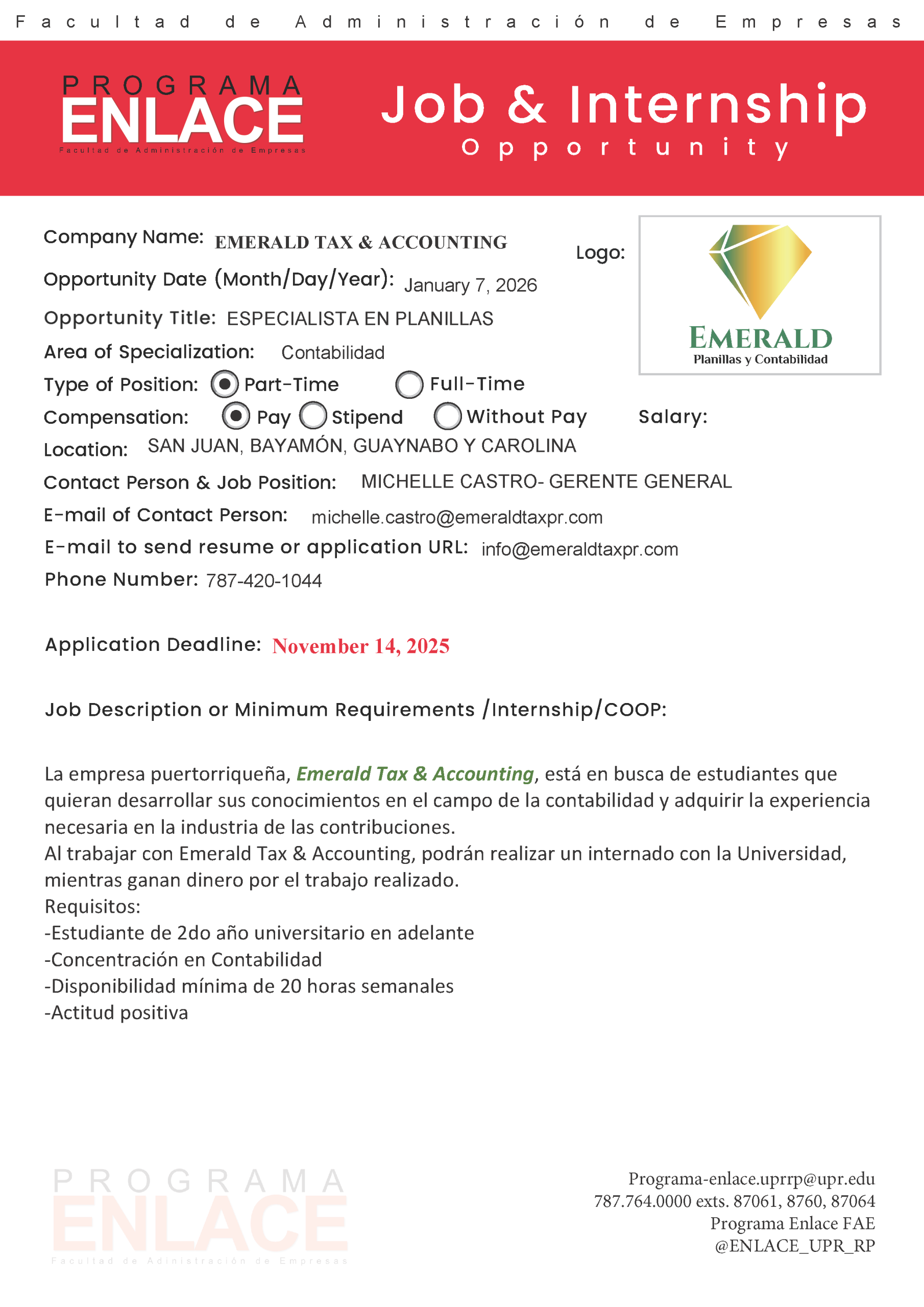 Emerald Acc PT job 23oct25