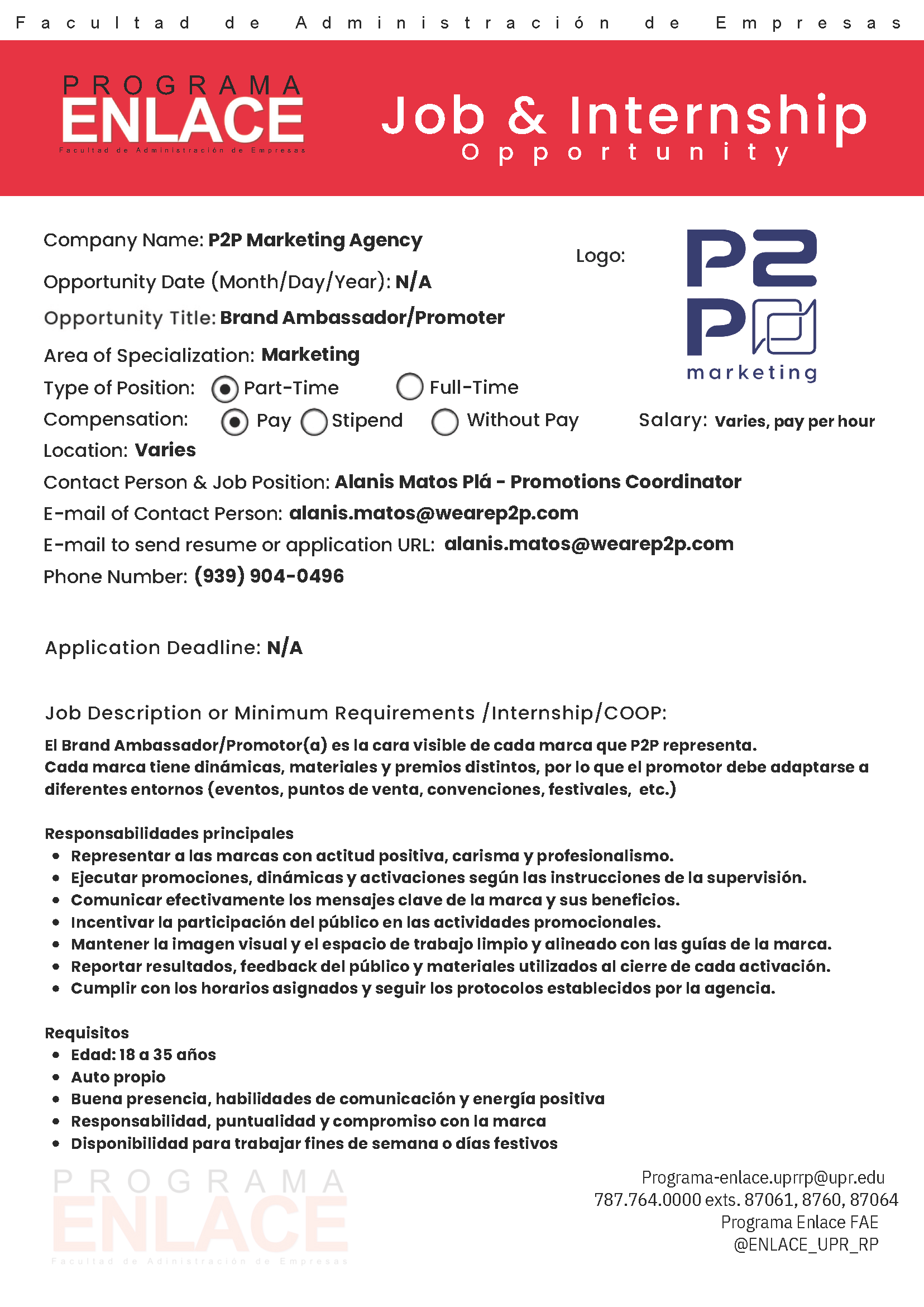 P2P marketing PT job 06oct25