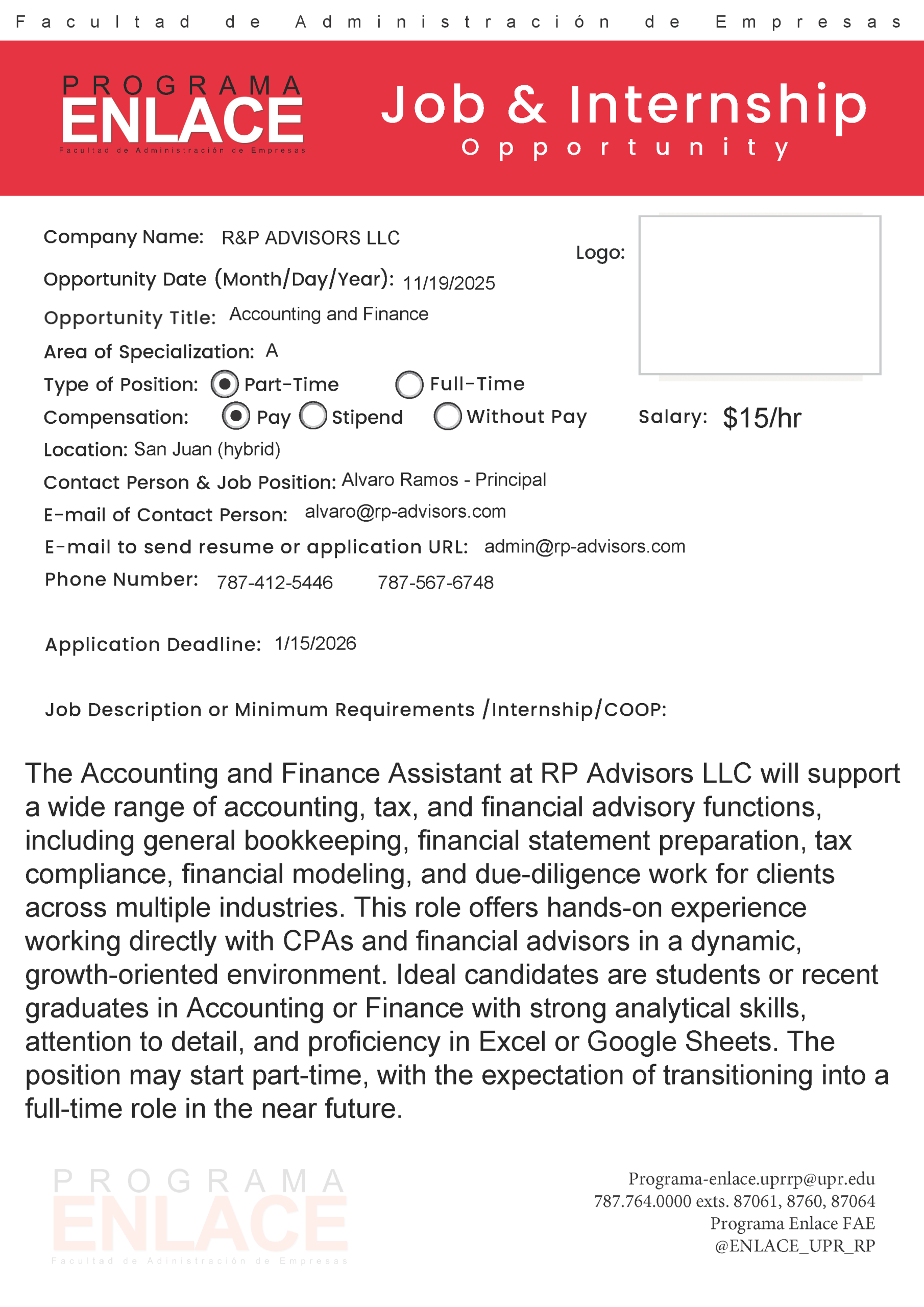 RP Advisors PT job 20nov25