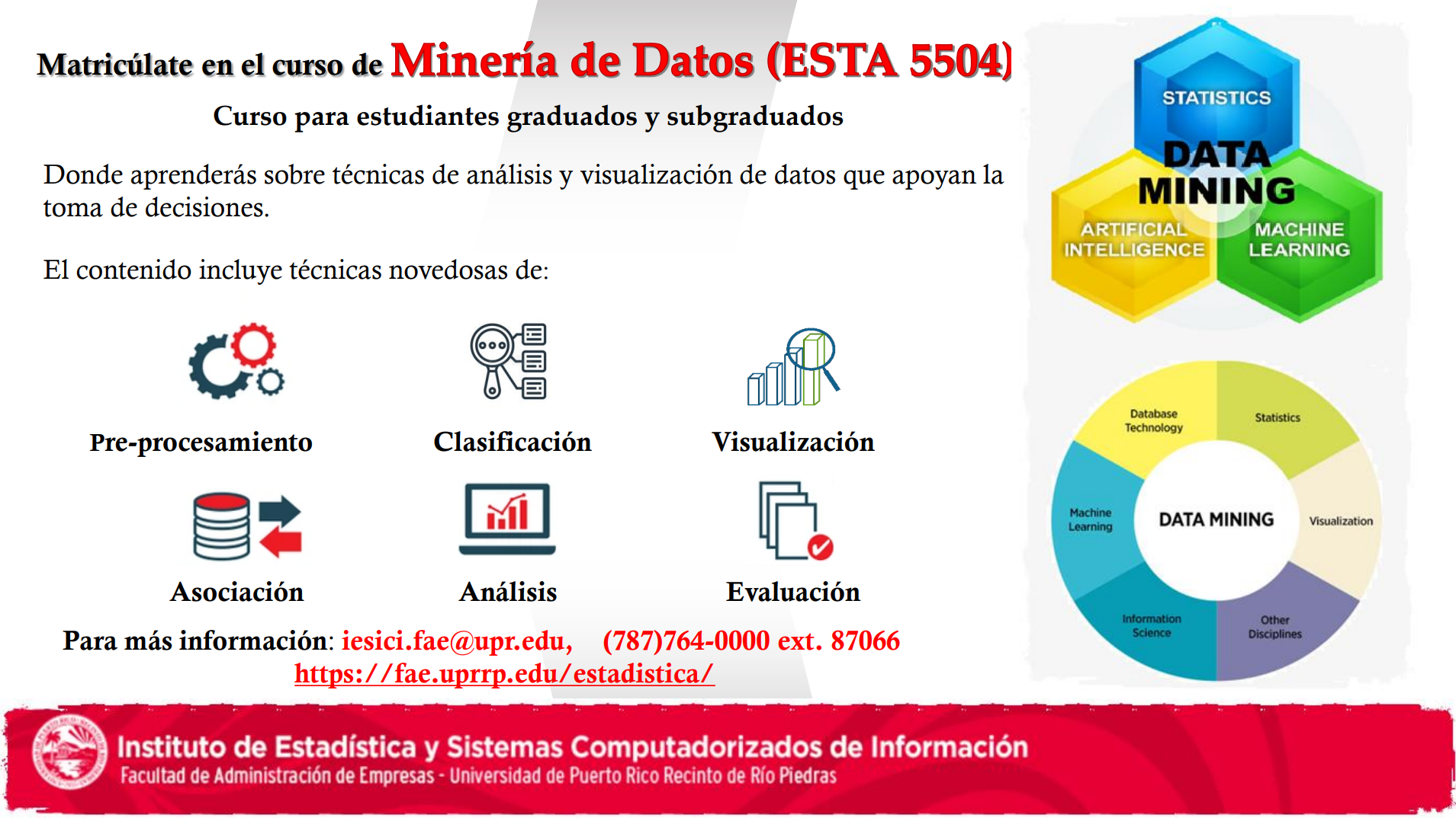 Anuncio para la matrícula del curso Minería de Datos (ESTA 5504).